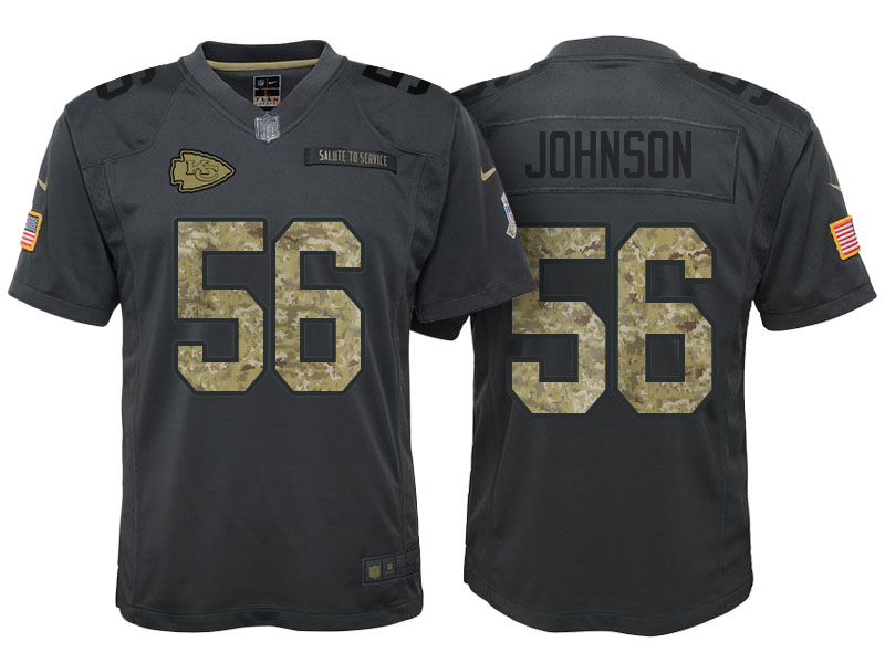 Youth Kansas City Chiefs #56 Derrick Johnson Camo Anthracite 2016 Salute to Service Game Jersey