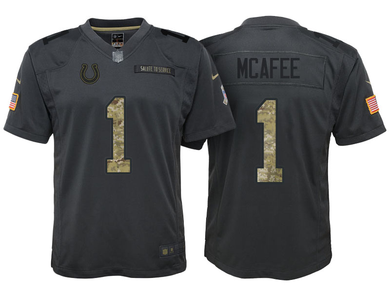 Youth Indianapolis Colts #1 Pat McAfee Camo Anthracite 2016 Salute to Service Game Jersey