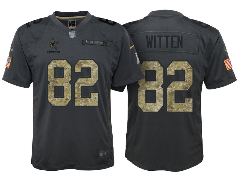 Youth Dallas Cowboys #82 Jason Witten Camo Anthracite 2016 Salute to Service Game Jersey