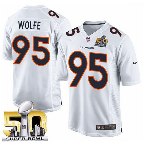 Youth Denver Broncos #95 Derek Wolfe White Super Bowl 50 Game Event Jersey