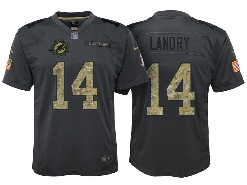 Youth Miami Dolphins #14 Jarvis Landry Camo Anthracite 2016 Salute to Service Game Jersey