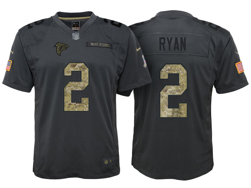 Youth Atlanta Falcons #2 Matt Ryan Camo Anthracite 2016 Salute to Service Game Jersey