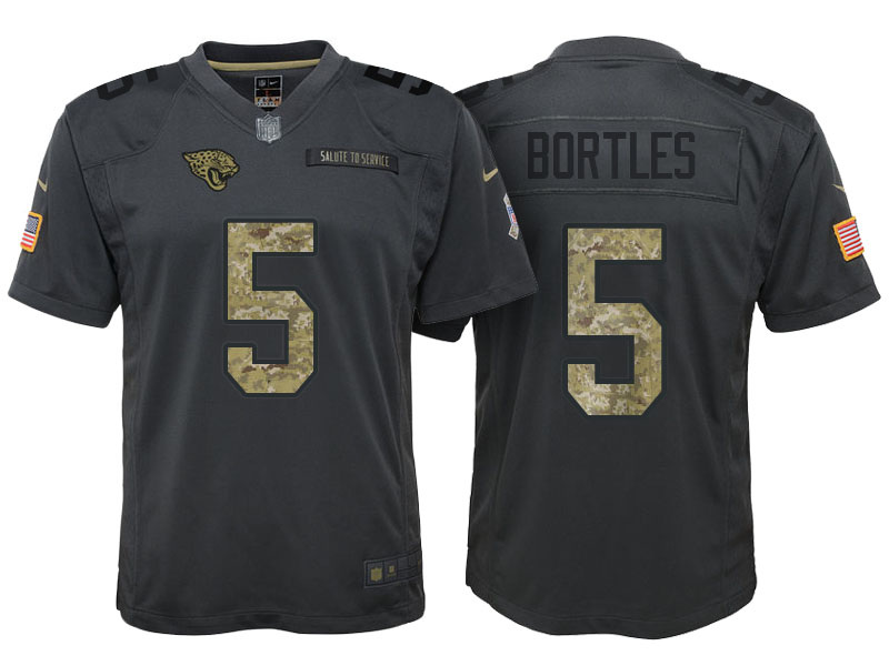 Youth Jacksonville Jaguars #5 Blake Bortles Camo Anthracite 2016 Salute to Service Game Jersey