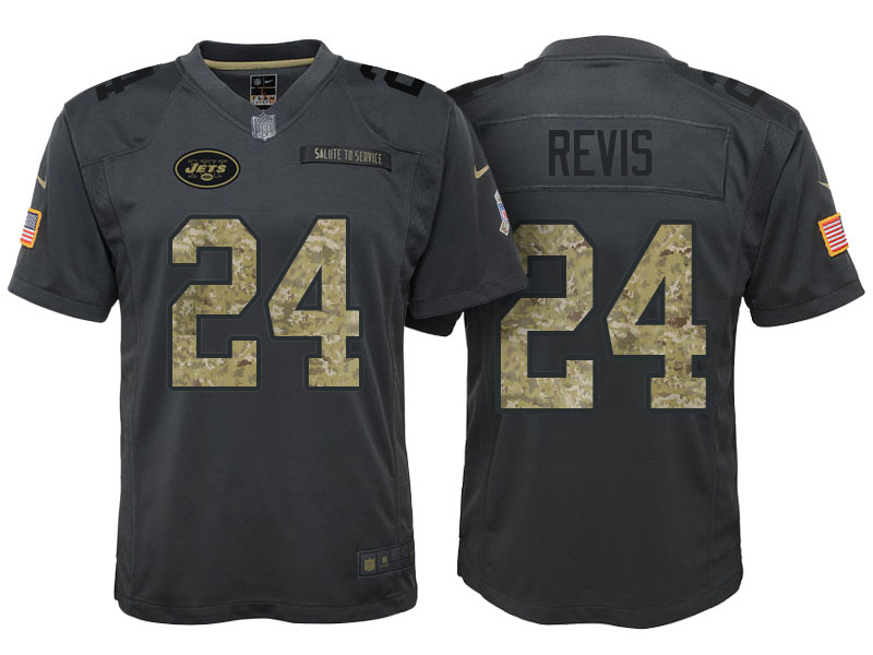 Youth New York Jets #24 Darrelle Revis Camo Anthracite 2016 Salute to Service Game Jersey