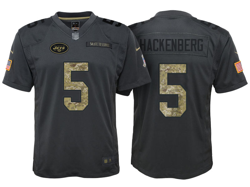 Youth New York Jets #5 Christian Hackenberg Camo Anthracite 2016 Salute to Service Game Jersey