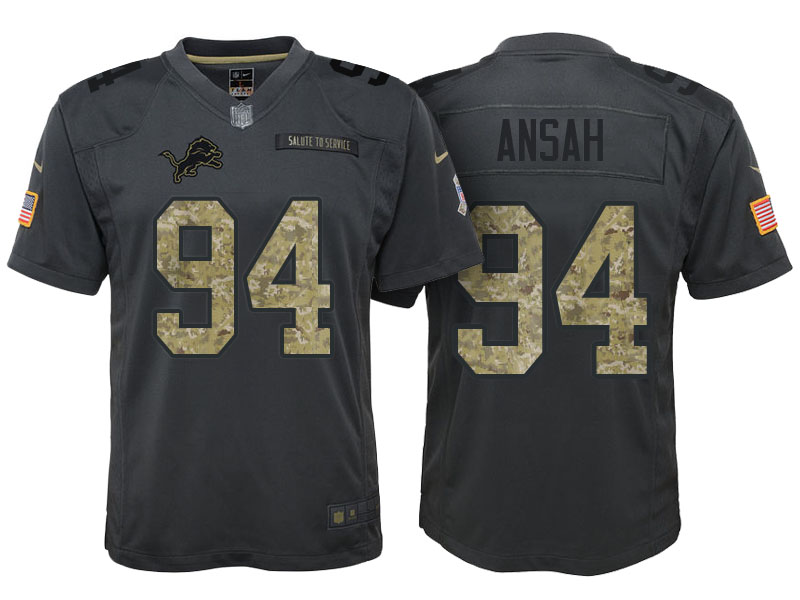 Youth Detroit Lions #94 Ziggy Ansah Camo Anthracite 2016 Salute to Service Game Jersey