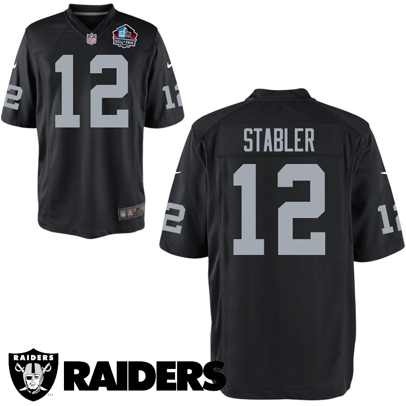 Youth Oakland Raiders #12 Ken Stabler Black Hall Of Fame Game Jersey