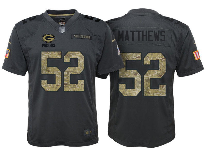 Youth Green Bay Packers #52 Clay Matthews Camo Anthracite 2016 Salute to Service Game Jersey