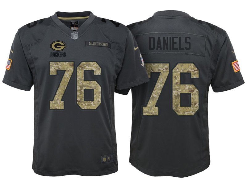 Youth Green Bay Packers #76 Mike Daniels Camo Anthracite 2016 Salute to Service Game Jersey