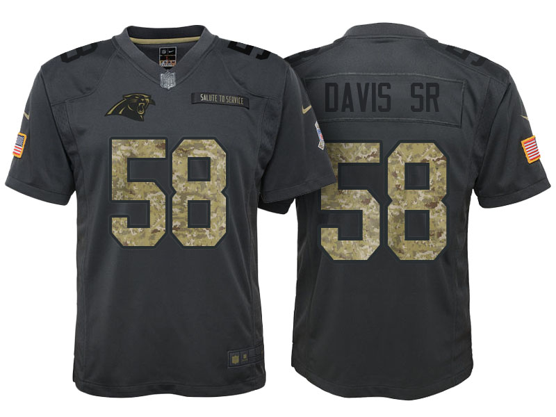 Youth Carolina Panthers #58 Thomas Davis Sr Camo Anthracite 2016 Salute to Service Game Jersey