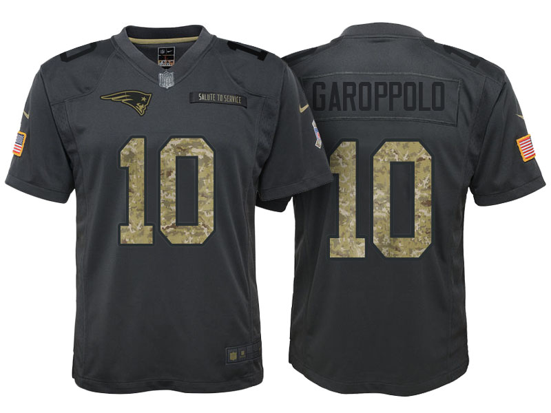 Youth New England Patriots #10 Jimmy Garoppolo Camo Anthracite 2016 Salute to Service Game Jersey