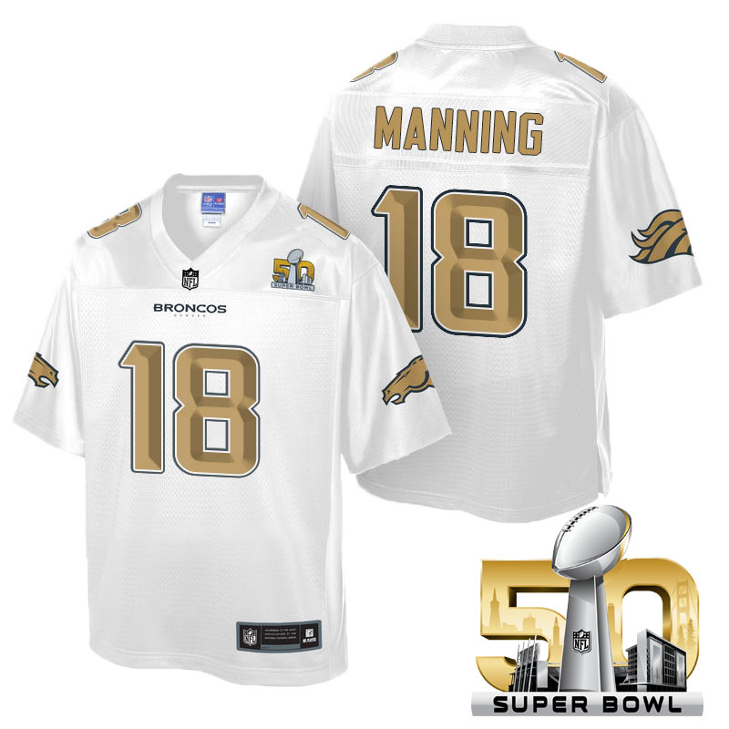 Youth Denver Broncos #18 Peyton Manning White 2016 Super Bowl 50 Pro Line Fashion Jersey