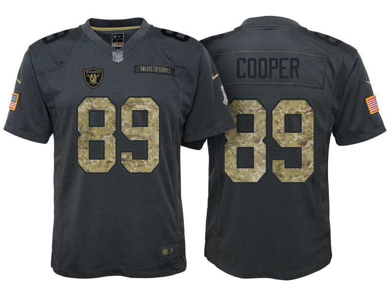 Youth Oakland Raiders #89 Amari Cooper Camo Anthracite 2016 Salute to Service Game Jersey