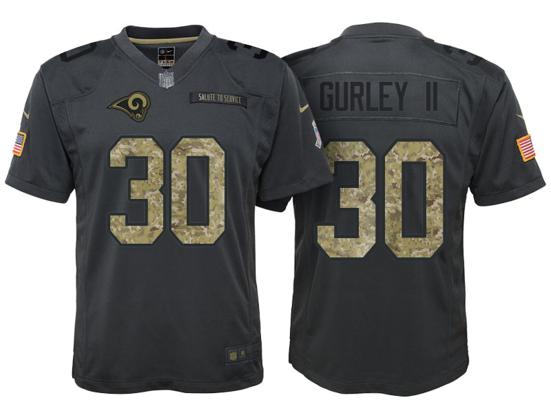 Youth Los Angeles Rams #30 Todd Gurley II Camo Anthracite 2016 Salute to Service Game Jersey