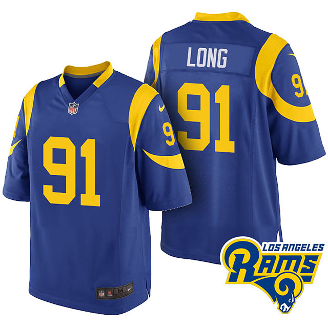 Youth Los Angeles Rams #91 Chris Long Blue Throwback Game Jersey