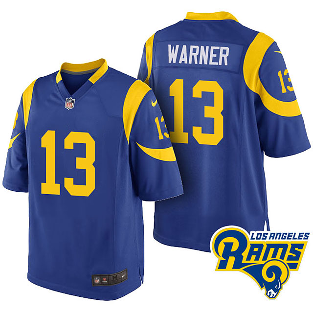 Youth Los Angeles Rams #13 Kurt Warner Blue Throwback Game Jersey