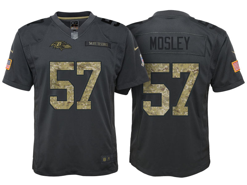 Youth Baltimore Ravens #57 C.J. Mosley Camo Anthracite 2016 Salute to Service Game Jersey