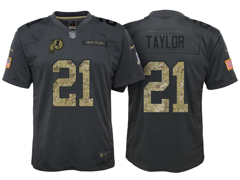 Youth Washington Redskins #21 Sean Taylor Camo Anthracite 2016 Salute to Service Game Jersey