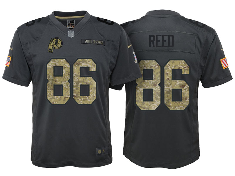 Youth Washington Redskins #86 Jordan Reed Camo Anthracite 2016 Salute to Service Game Jersey