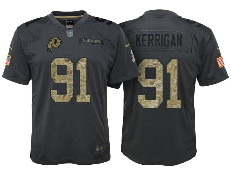 Youth Washington Redskins #91 Ryan Kerrigan Camo Anthracite 2016 Salute to Service Game Jersey