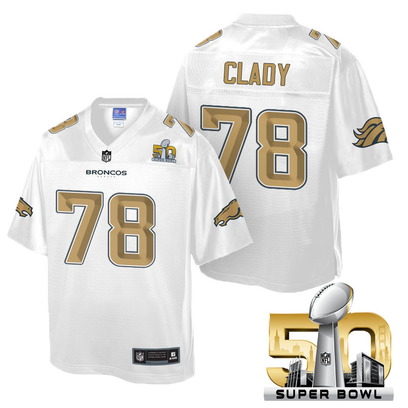 Youth Denver Broncos #78 Ryan Clady White 2016 Super Bowl 50 Pro Line Fashion Jersey