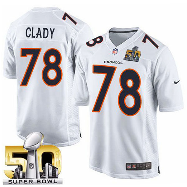 Youth Denver Broncos #78 Ryan Clady White Super Bowl 50 Game Event Jersey