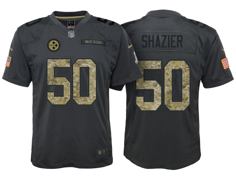 Youth Pittsburgh Steelers #50 Ryan Shazier Camo Anthracite 2016 Salute to Service Game Jersey