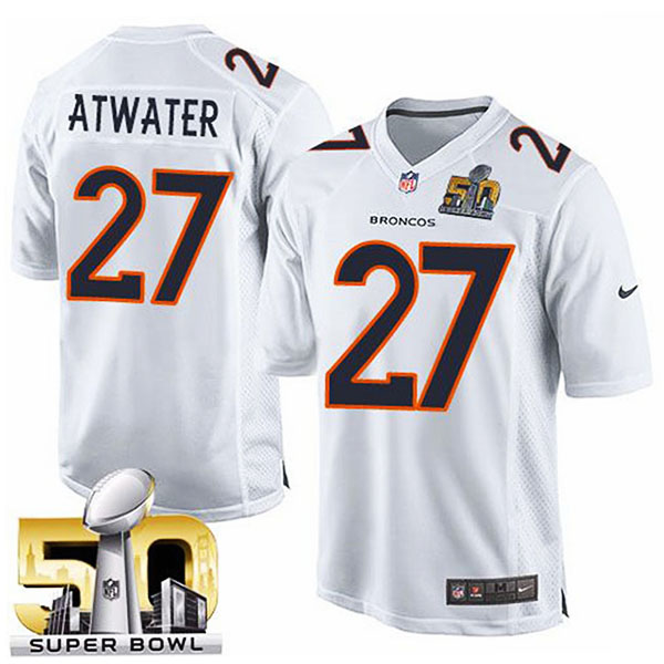 Youth Denver Broncos #27 Steve Atwater White Super Bowl 50 Game Event Jersey