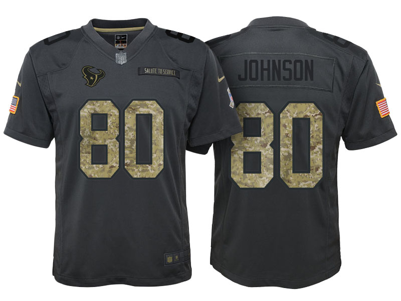 Youth Houston Texans #80 Andre Johnson Camo Anthracite 2016 Salute to Service Game Jersey