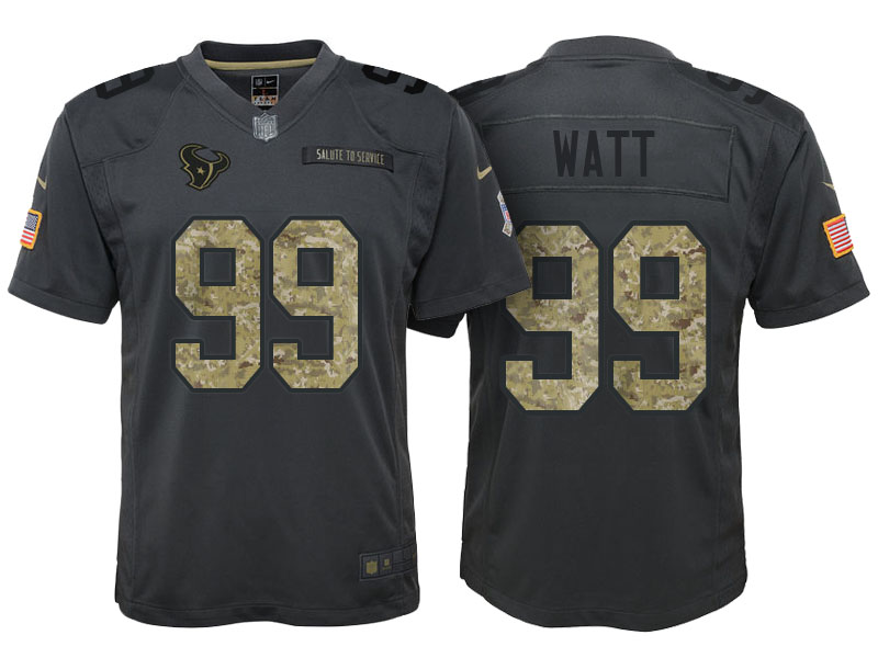 Youth Houston Texans #99 J.J. Watt Camo Anthracite 2016 Salute to Service Game Jersey