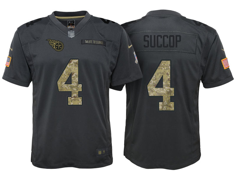 Youth Tennessee Titans #4 Ryan Succop Camo Anthracite 2016 Salute to Service Game Jersey