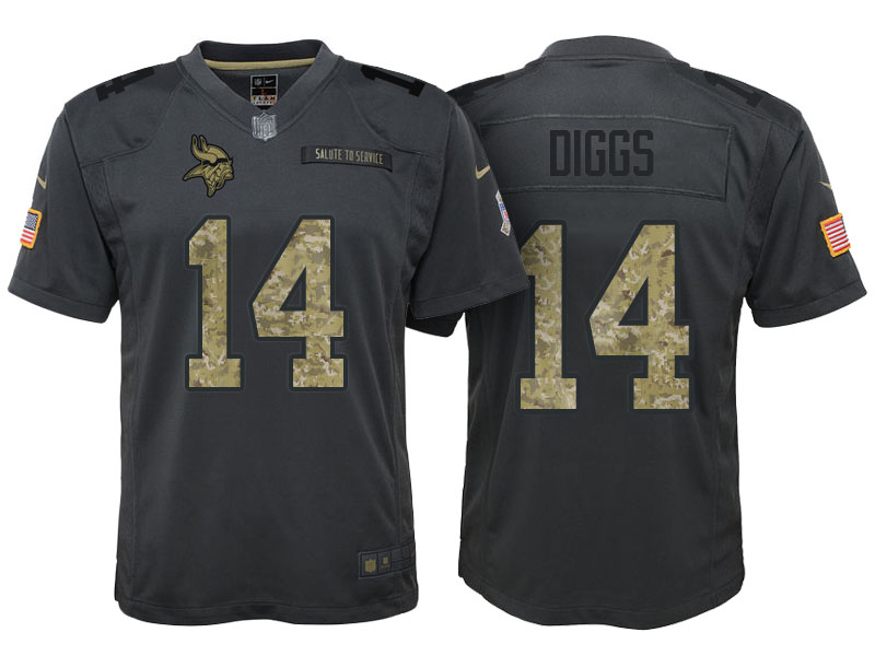 Youth Minnesota Vikings #14 Stefon Diggs Camo Anthracite 2016 Salute to Service Game Jersey