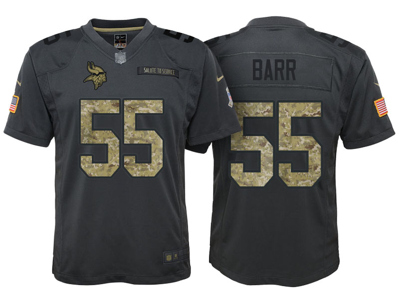 Youth Minnesota Vikings #55 Anthony Barr Camo Anthracite 2016 Salute to Service Game Jersey