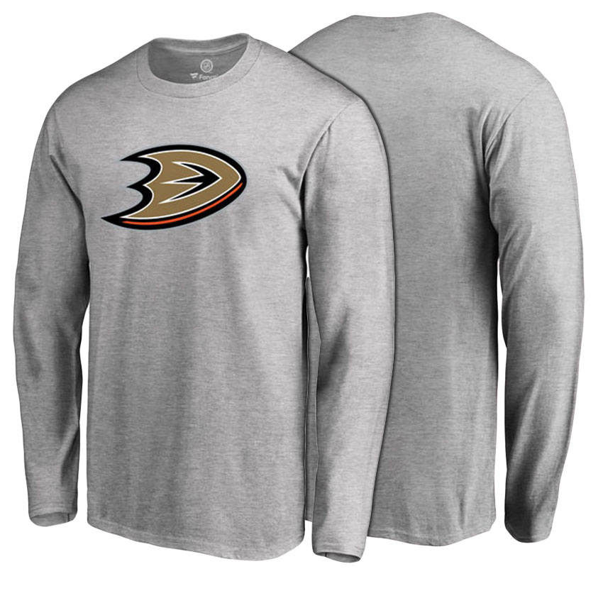 Anaheim Ducks Ash Primary Logo Long Sleeve T-shirt