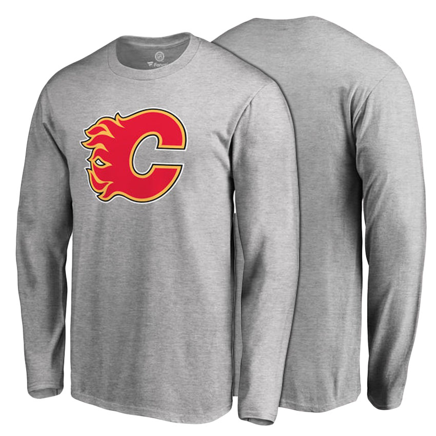 Calgary Flames Ash Primary Logo Long Sleeve T-shirt