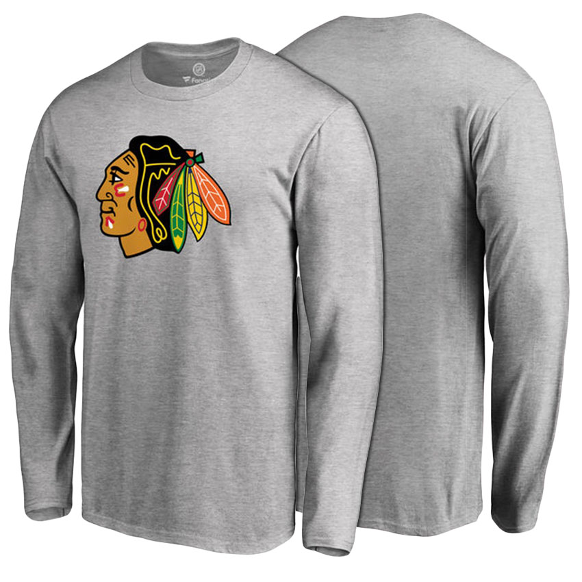 Chicago Blackhawks Ash Primary Logo Long Sleeve T-shirt