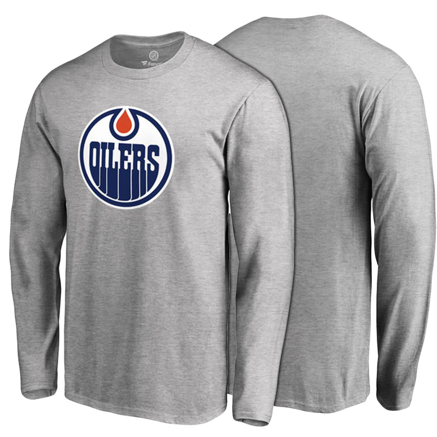 Edmonton Oilers Ash Primary Logo Long Sleeve T-shirt