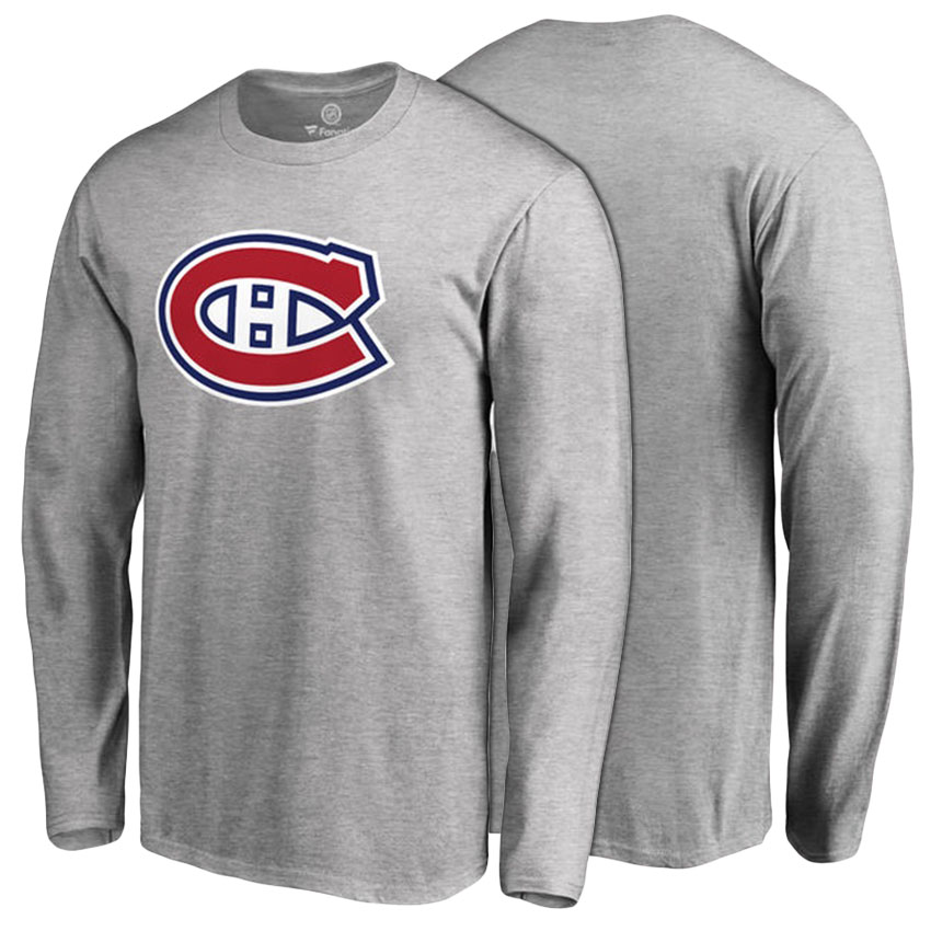 Montreal Canadiens Ash Primary Logo Long Sleeve T-shirt