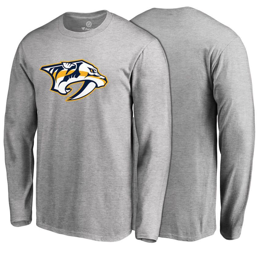 Nashville Predators Ash Primary Logo Long Sleeve T-shirt