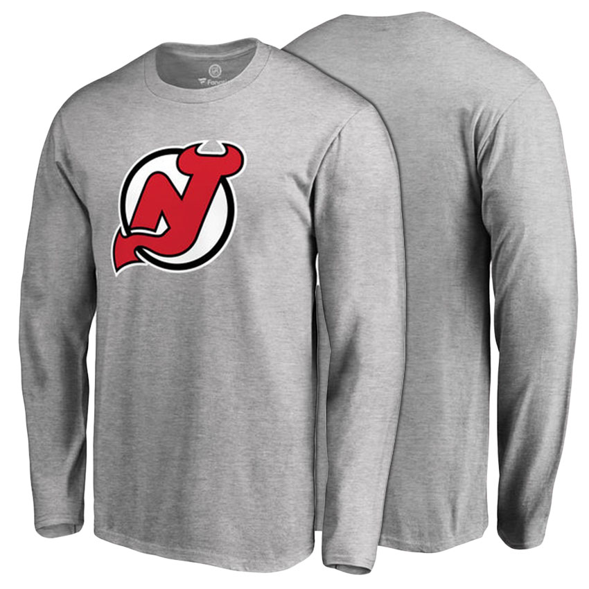 New Jersey Devils Ash Primary Logo Long Sleeve T-shirt