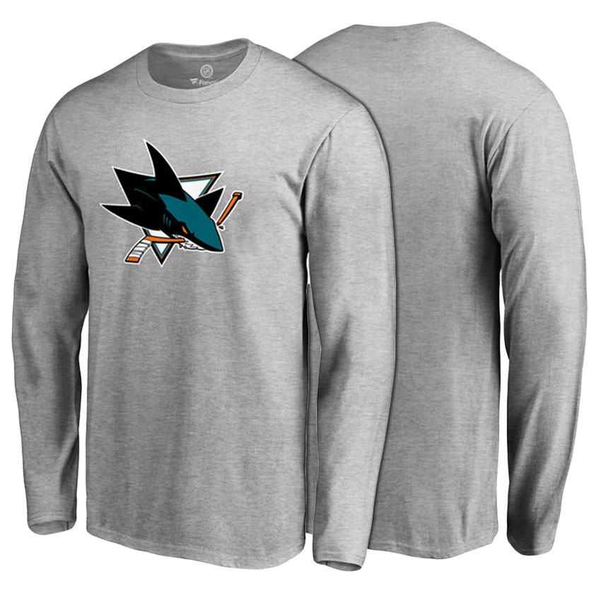 San Jose Sharks Ash Primary Logo Long Sleeve T-shirt