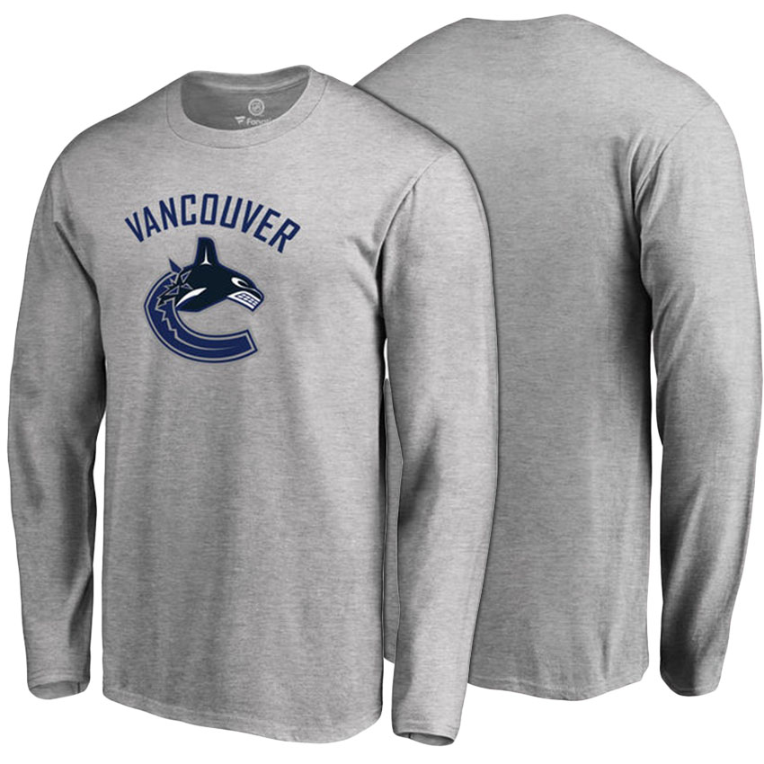 Vancouver Canucks Ash Primary Logo Long Sleeve T-shirt