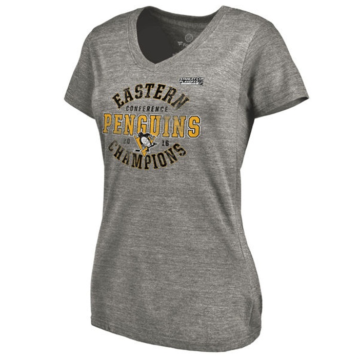 Women's 2016 Eastern Conference Champions Pittsburgh Penguins Gray Tri-Blend V-Neck T-Shirt