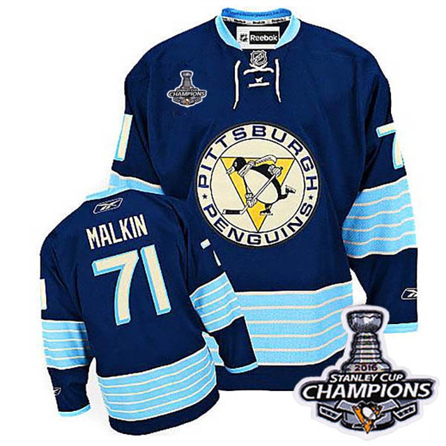 Pittsburgh Penguins #71 Evgeni Malkin 2016 Stanley Cup Champions Finals Navy Blue Premier Jersey