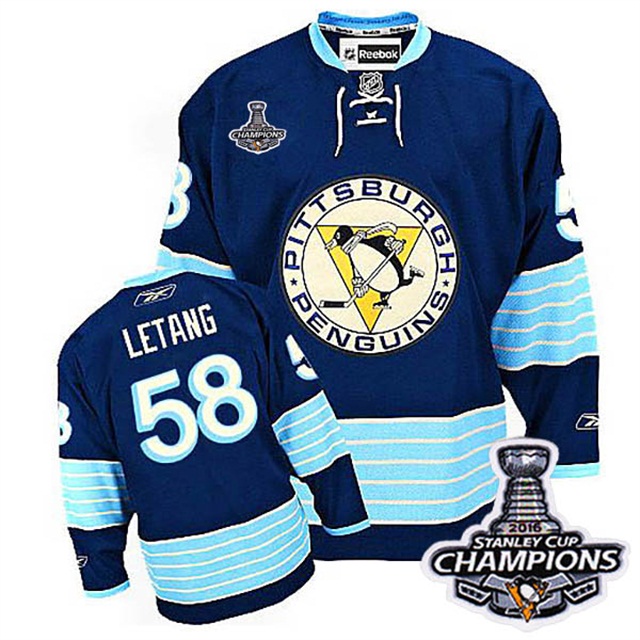 Pittsburgh Penguins #58 Kris Letang 2016 Stanley Cup Champions Finals Navy Blue Premier Jersey