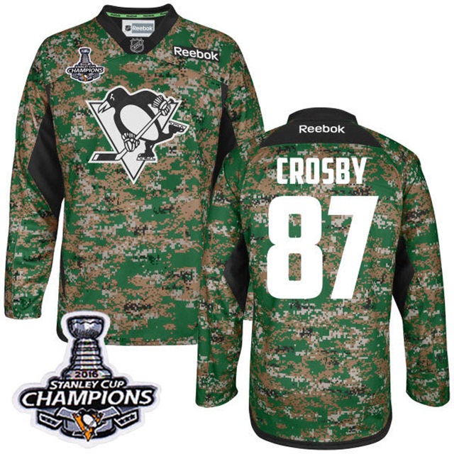 Penguins #87 Sidney Crosby 2016 Stanley Cup Champions Digital Camo Veteran's Day Practice Jersey