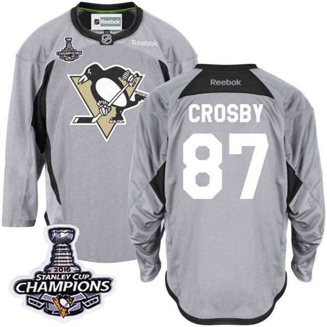 Pittsburgh Penguins #87 Sidney Crosby 2016 Stanley Cup Champions Finals Gray Practice Jersey