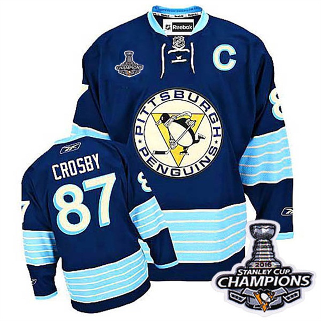 Pittsburgh Penguins #87 Sidney Crosby 2016 Stanley Cup Champions Finals Navy Blue Premier Jersey