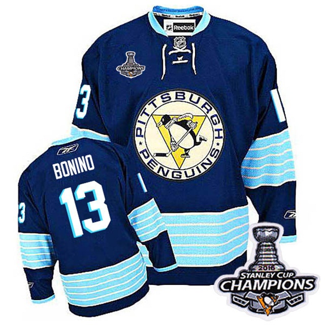 Pittsburgh Penguins #13 Nick Bonino 2016 Stanley Cup Champions Finals Navy Blue Premier Jersey