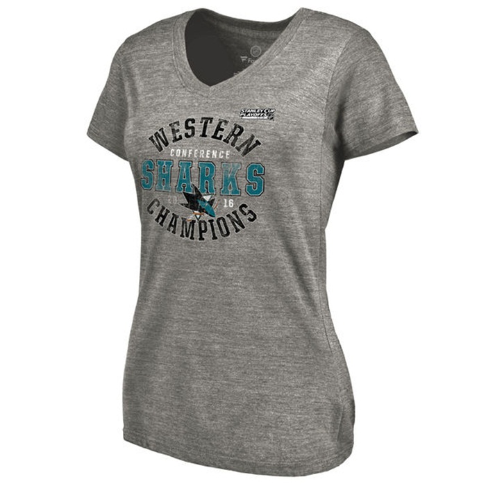 Women's 2016 Western Conference Champions San Jose Sharks Gray Tri-Blend V-Neck T-Shirt